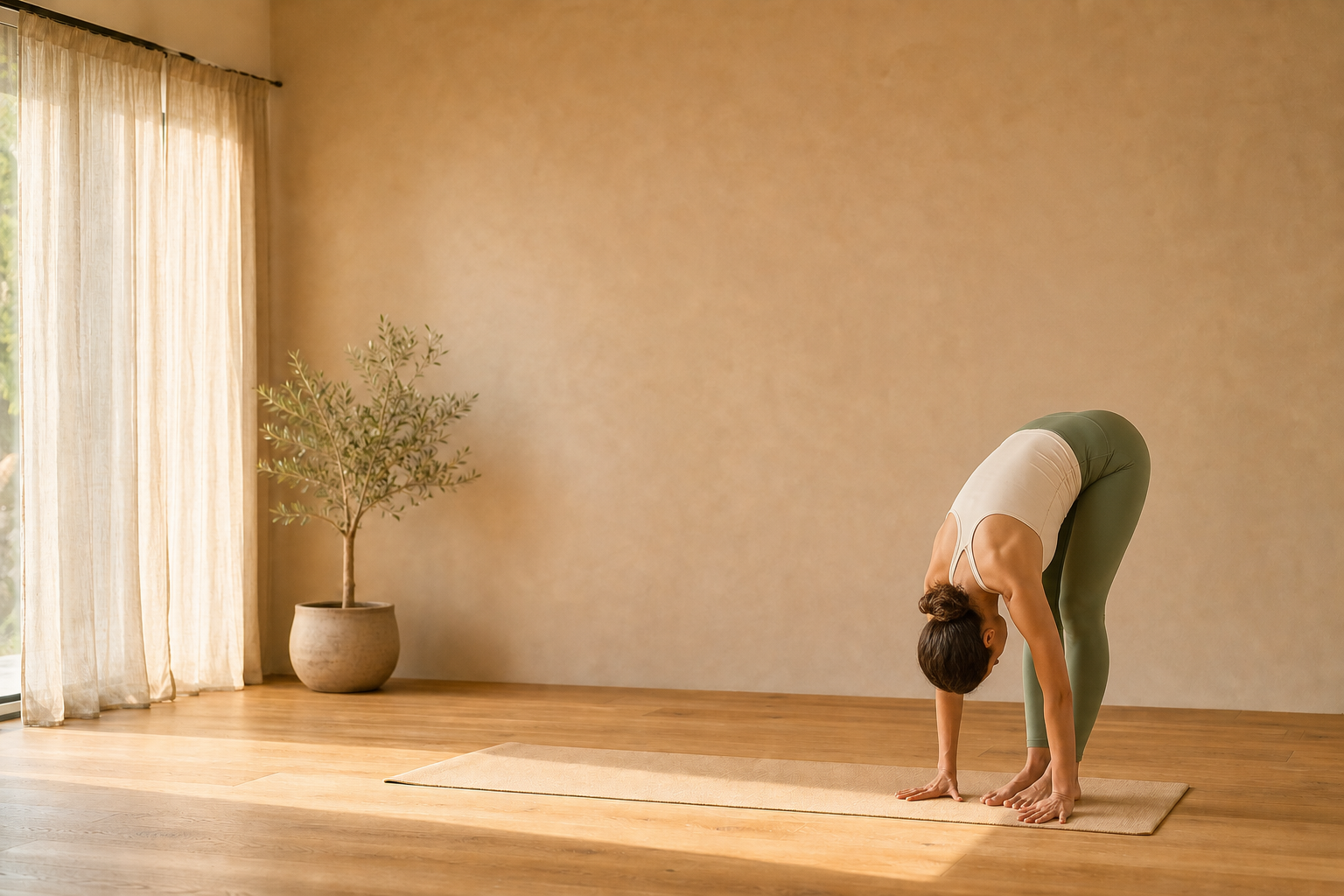 Uttanasana de retour avec le buste relâché vers les jambes