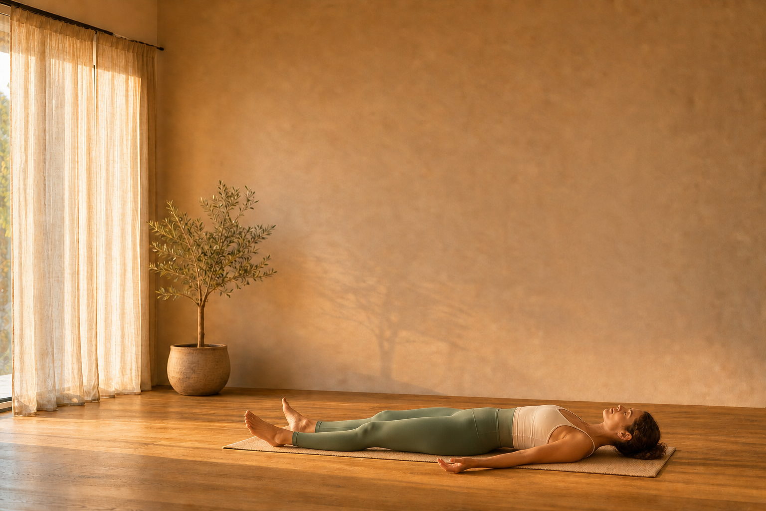 Savasana allongé dans l'axe du tapis